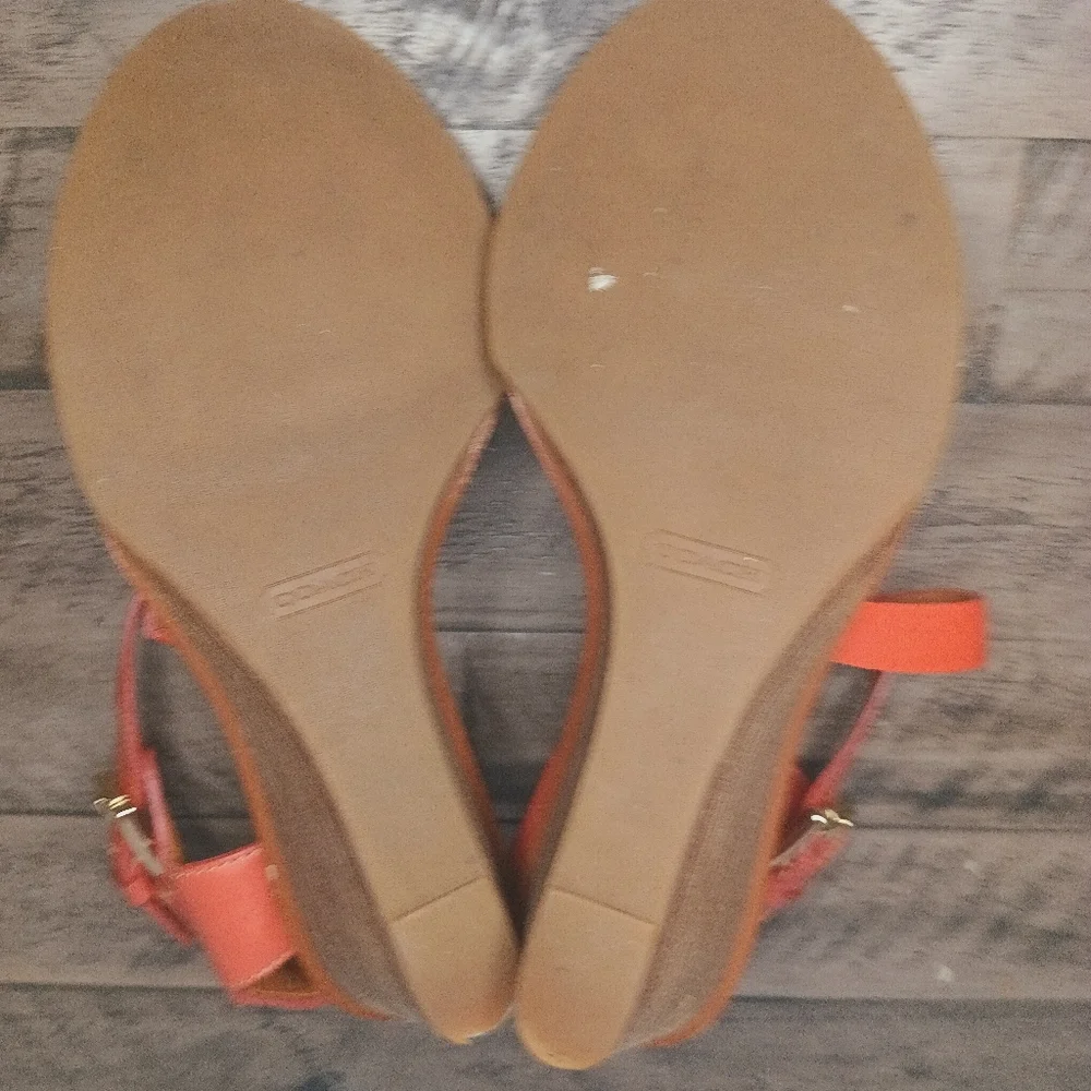 Coach Prue Patent and Leather Cross Cross Wedge Sandal